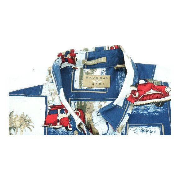 Natural Issue Wrinkle Free Mens Medium Tall Button Up Shirt Surf Woody Wagon - Picture 4 of 5